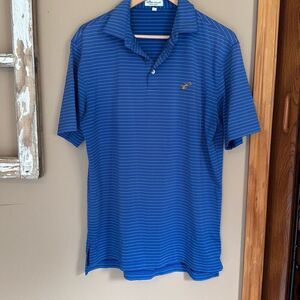 Peter Millar mens summer comfort polo golf shirt size medium blue striped